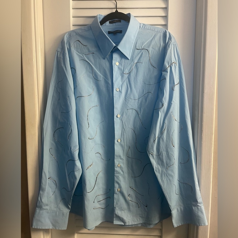 Express Men’s XXL Y2K 90s Dress Shirt Customized w/3d Silver Swirls 18/18.5